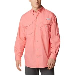Columbia Bonehead PFG Short Sleeve Fishing Shirt Mens L Pink Peach Outdoor